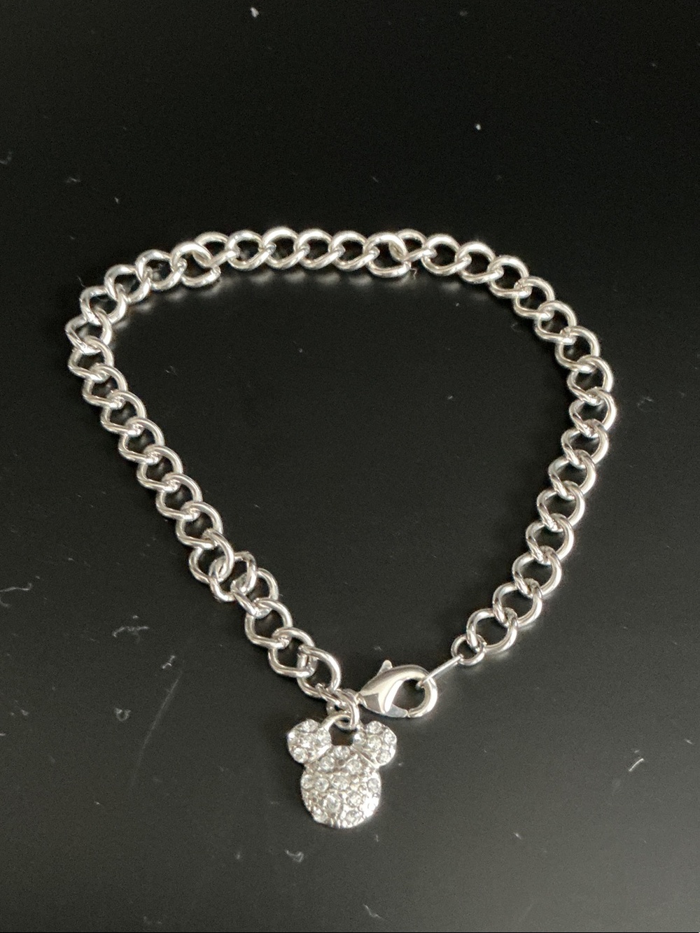 Disney Sterling Silver Rhinestone Mickey Mouse 7.5” Charm Bracelet